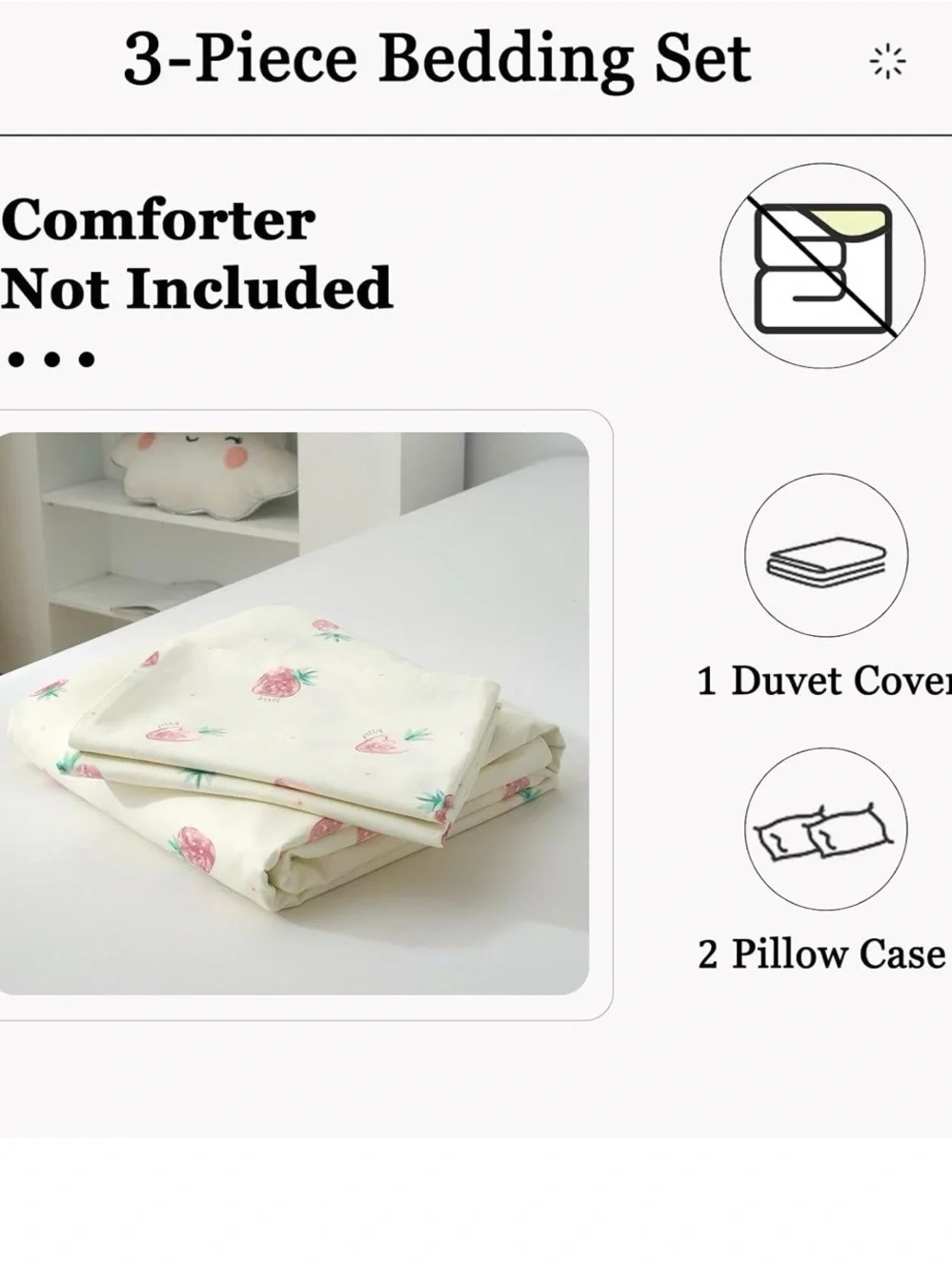 100% Cotton Queen Strawberry Print Cotton Bedding Duvet Cover Set-EUC